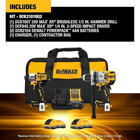 DEWALT 20V MAX XR 3-Speed Hammer Drill and Impact Combo Kit with XR POWERPACK Batteries (DCK2101QQ2) in Kuwait