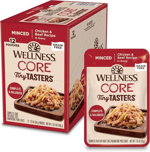 Wellness CORE Tiny Tasters Wet Cat Food, Complete & Balanced Natural Pet Food, Made with Real Meat, 1.75-Ounce Pouch, 12 Pack (Adult Cat, Flaked Tuna & Salmon in Gravy) in Saudi Arabia