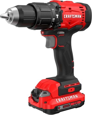 CRAFTSMAN 20V MAX 1/2 Cordless Hammer Drill, Includes Battery (2 Ah), Charger and Double Ended Bit, Variable Speed Power Hammer Drill with LED Light (CMCD712D1) in Kuwait