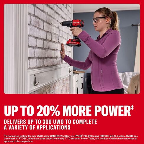 CRAFTSMAN 20V MAX 1/2 Cordless Hammer Drill, Includes Battery (2 Ah), Charger and Double Ended Bit, Variable Speed Power Hammer Drill with LED Light (CMCD712D1) in Kuwait