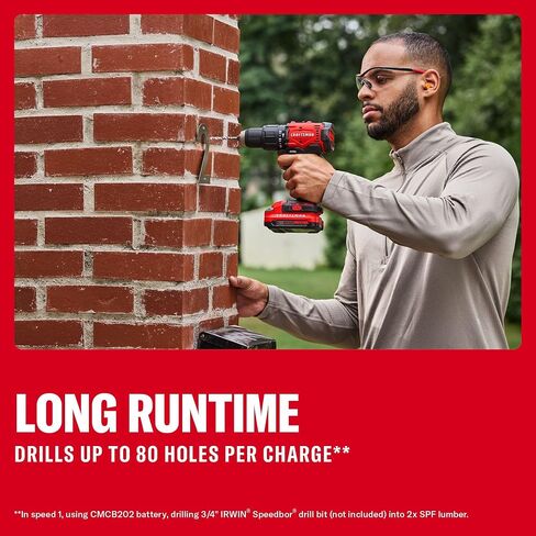 CRAFTSMAN 20V MAX 1/2 Cordless Hammer Drill, Includes Battery (2 Ah), Charger and Double Ended Bit, Variable Speed Power Hammer Drill with LED Light (CMCD712D1) in Kuwait