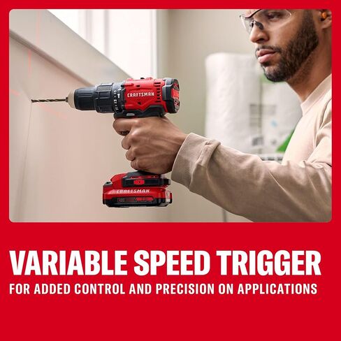 CRAFTSMAN 20V MAX 1/2 Cordless Hammer Drill, Includes Battery (2 Ah), Charger and Double Ended Bit, Variable Speed Power Hammer Drill with LED Light (CMCD712D1) in Kuwait