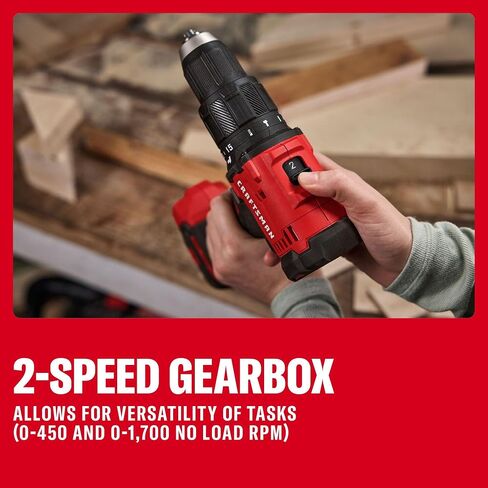 CRAFTSMAN 20V MAX 1/2 Cordless Hammer Drill, Includes Battery (2 Ah), Charger and Double Ended Bit, Variable Speed Power Hammer Drill with LED Light (CMCD712D1) in Kuwait