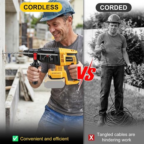 SDS-Plus Rotary Hammer Drill Compatible with Dewalt 20V MAX Battery | Cordless, Brushless, 2.6J, 4500BPM, 4-Mode Drill Hammer Chisel, 360° Anti-Vibration Handle, 5 Bits, Battery NOT Included in Kuwait