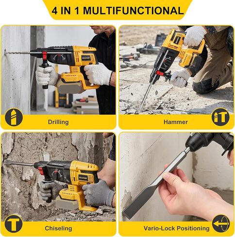 SDS-Plus Rotary Hammer Drill Compatible with Dewalt 20V MAX Battery | Cordless, Brushless, 2.6J, 4500BPM, 4-Mode Drill Hammer Chisel, 360° Anti-Vibration Handle, 5 Bits, Battery NOT Included in Kuwait