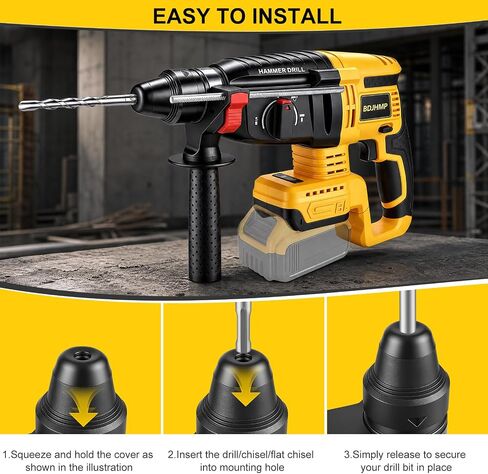SDS-Plus Rotary Hammer Drill Compatible with Dewalt 20V MAX Battery | Cordless, Brushless, 2.6J, 4500BPM, 4-Mode Drill Hammer Chisel, 360° Anti-Vibration Handle, 5 Bits, Battery NOT Included in Kuwait