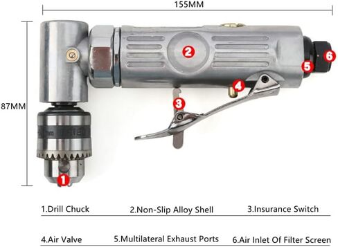 VIGAN Portable 1/4'' 90 Degree Air Drill Pneumatic Right Angle Drill Pistol Drill Power Screwdriver in Kuwait