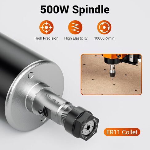 CNC Spindle Motor 500W with Power Control Box, 12000 RPM, 600 mN.m, ER11 Chuck, 52mm Diameter Spindle for DIY CNC Engraving and Milling in Kuwait