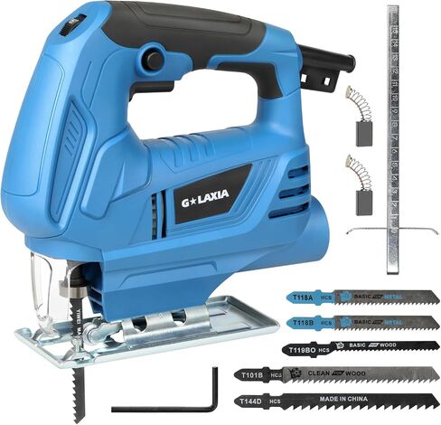 4.5 Amp Corded Jig Saw, 3000 RPM 500W Electric Jig Saw with 5 Blade, 6 Variable Speed, LED Light & Tool-less Blade Quick Release, 45° Bevel Cutting Tool for Wood, Metal, Plastic DIY Projects in Kuwait