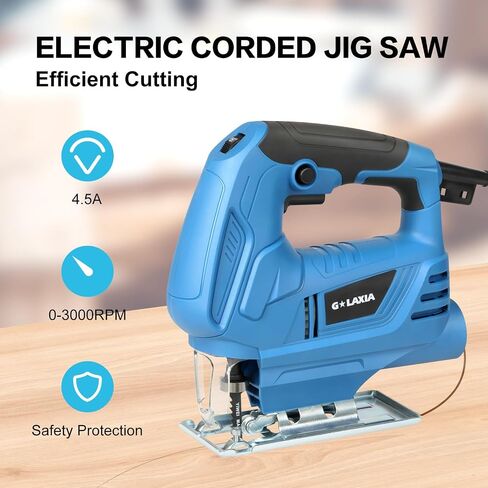 4.5 Amp Corded Jig Saw, 3000 RPM 500W Electric Jig Saw with 5 Blade, 6 Variable Speed, LED Light & Tool-less Blade Quick Release, 45° Bevel Cutting Tool for Wood, Metal, Plastic DIY Projects in Kuwait