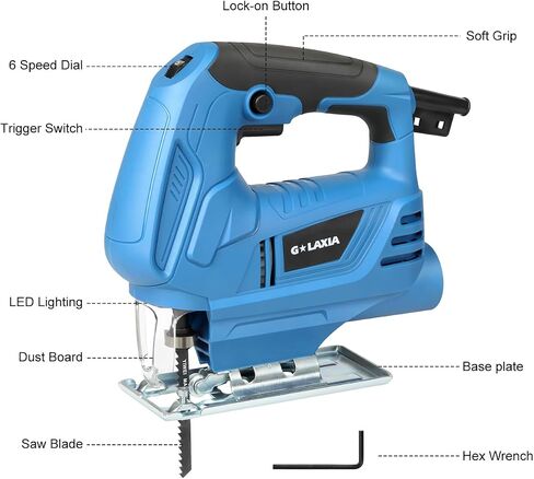 4.5 Amp Corded Jig Saw, 3000 RPM 500W Electric Jig Saw with 5 Blade, 6 Variable Speed, LED Light & Tool-less Blade Quick Release, 45° Bevel Cutting Tool for Wood, Metal, Plastic DIY Projects in Kuwait