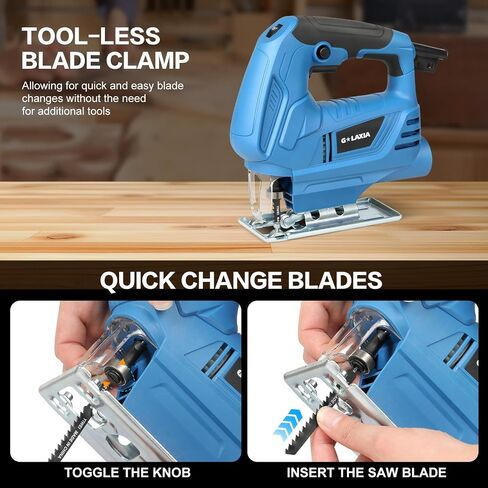 4.5 Amp Corded Jig Saw, 3000 RPM 500W Electric Jig Saw with 5 Blade, 6 Variable Speed, LED Light & Tool-less Blade Quick Release, 45° Bevel Cutting Tool for Wood, Metal, Plastic DIY Projects in Kuwait