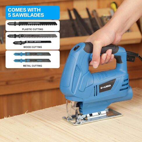 4.5 Amp Corded Jig Saw, 3000 RPM 500W Electric Jig Saw with 5 Blade, 6 Variable Speed, LED Light & Tool-less Blade Quick Release, 45° Bevel Cutting Tool for Wood, Metal, Plastic DIY Projects in Kuwait