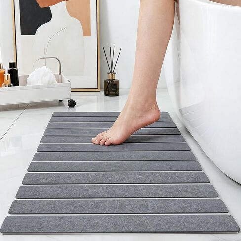 2 Pack Foldable Stone Bath Mats, White Super Absorbent Diatomaceous Earth Bath Rug, Non-Slip Shower Mat, Quick-Drying Bath Rug and Drying Mat for Tub and Shower in Kuwait