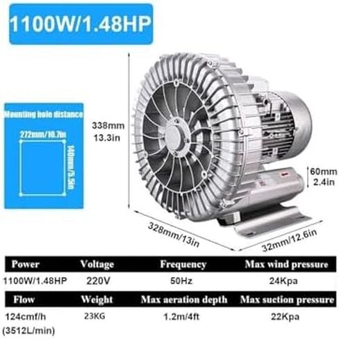Multi-Use Regenerative Ring Pump High Pressure Vortex Blower Industrial High-Pressure Equipment，Regenerative Blower Sewage Aeration 110v 50Hz Vortex Blower Vacuum Pressure Blowers, Single Ph in Kuwait