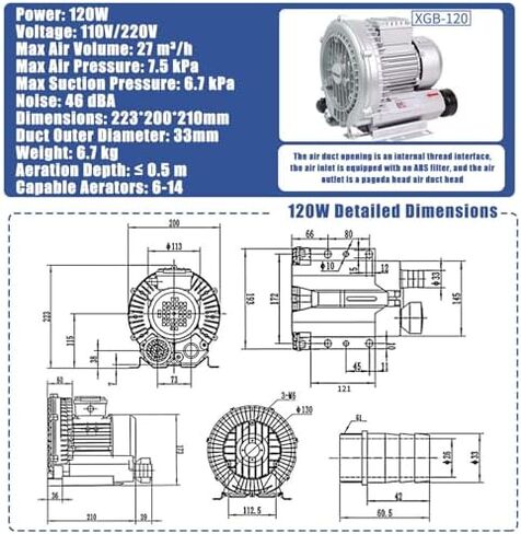 Multi-Use Regenerative Ring Pump High Pressure Vortex Blower Industrial High-Pressure Equipment，High-Pressure Industrial Regenerative Blower - 220V Vortex Design for Air Blowing, Suction, Fi in Kuwait