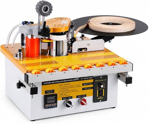 Portable Woodworking Edge Banding Machine, Manual Push Plate, Straight & Curved Dual-Use, Double-Sided Gluing for Straight Edges, Auto Cut-Off, Smart Temperature Control, 1200W, Edge Width 0.35–1.77in in Kuwait