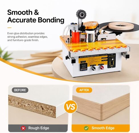 Portable Woodworking Edge Banding Machine, Manual Push Plate, Straight & Curved Dual-Use, Double-Sided Gluing for Straight Edges, Auto Cut-Off, Smart Temperature Control, 1200W, Edge Width 0.35–1.77in in Kuwait