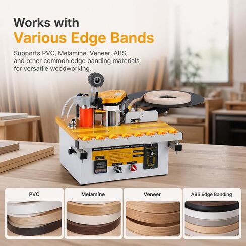 Portable Woodworking Edge Banding Machine, Manual Push Plate, Straight & Curved Dual-Use, Double-Sided Gluing for Straight Edges, Auto Cut-Off, Smart Temperature Control, 1200W, Edge Width 0.35–1.77in in Kuwait