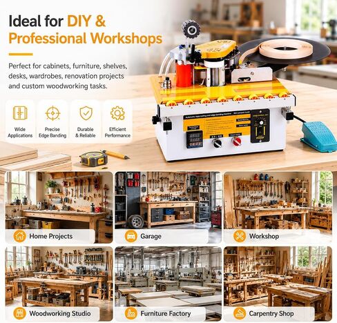Portable Woodworking Edge Banding Machine, Manual Push Plate, Straight & Curved Dual-Use, Double-Sided Gluing for Straight Edges, Auto Cut-Off, Smart Temperature Control, 1200W, Edge Width 0.35–1.77in in Kuwait