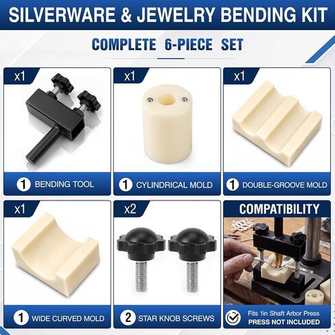 Arbor Press Attachment Set for 1" Shaft, 3-in-1 Spoon Ring Bender Dies for Silverware Jewelry Making, Bracelet Forming Tool, Press Not Included in Kuwait