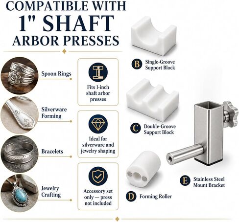 333'S Arbor Press Attachments for 1" Shaft Arbor Presses, 3-in-1 Silverware Bending Tool with Interchangeable Dies for Spoon Rings, Bracelets and Jewelry Making, Press Not Included in Kuwait