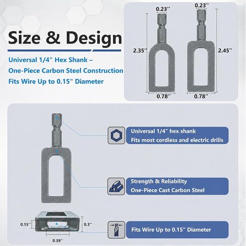 2PCS Electric Wire Twisting Tool, Replaces Hand Twisting, One-Piece Cast Carbon Steel, 1/4" Hex Shank Fits Most Drills, for Fencing, Rebar Tying, Farm & Construction in Kuwait