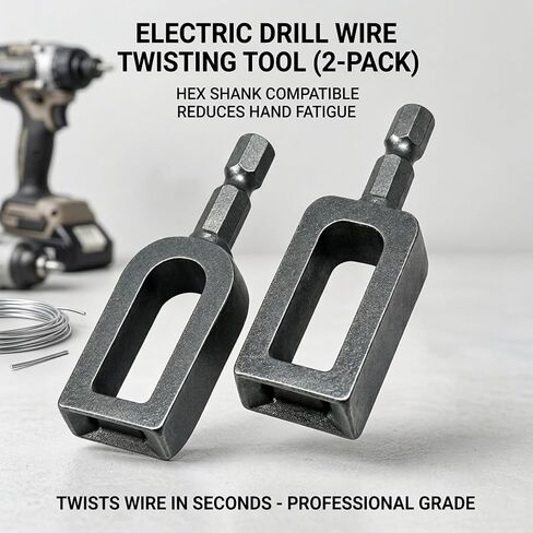 2PCS Electric Wire Twisting Tool, Replaces Hand Twisting, One-Piece Cast Carbon Steel, 1/4" Hex Shank Fits Most Drills, for Fencing, Rebar Tying, Farm & Construction in Kuwait