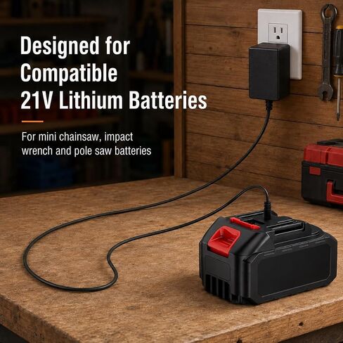 21V Chainsaw Charger Compatible with SEESII Mini Chainsaw/Impact Wrench/Pole Saw, Black Lithium Battery Power Adapter Replacement in Kuwait