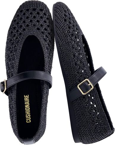 CUSHIONAIRE Graff Mary Jane Shoes for Women, Woven Ballet Flats with Adjustable Buckle Strap, Lightweight Slip On Shoes in Kuwait