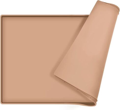 Dog Food Mat,Silicone Waterproof Food Tray,Non Slip Pet Bowl Mats Placemat,0.6" Raised Edge,Suitable for Most Small and Medium Sized Pets,24" x 16" in Kuwait