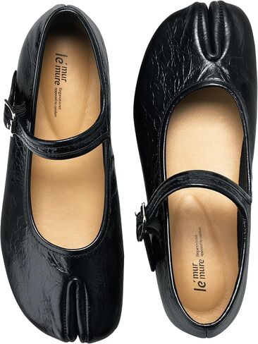 LE MURMURE Genuine Calfskin Mary Jane Tabi Flats, Ballet Flats for Women - Split Toe Shoes, Comfortable & Chic, Black in Kuwait