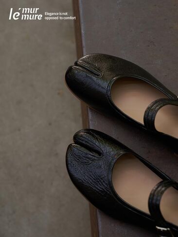 LE MURMURE Genuine Calfskin Mary Jane Tabi Flats, Ballet Flats for Women - Split Toe Shoes, Comfortable & Chic, Black in Kuwait