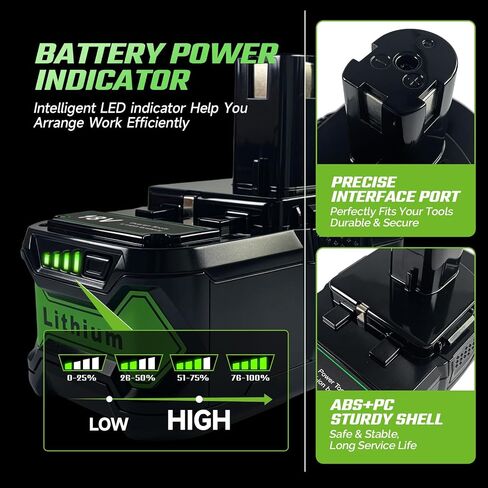 2-Pack 8000mAh Replacement Battery for Ryobi 18V Tools, High Capacity Li-ion with LED Fuel Gauge, Compatible with P108 P104 P105 P102 P103 P122 P109 and 100+ Cordless Power Tools (Not Made in Ryobi) in Kuwait