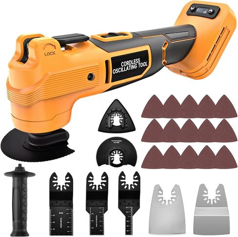 Cordless Oscillating Tool Compatible with DeWalt 20V Battery, 21000 OPM Brushless Motor, Smart Auto Mode, 6-Speed Multi Tool with 23 Accessories for Cutting & Sanding (Bare Tool) in Kuwait