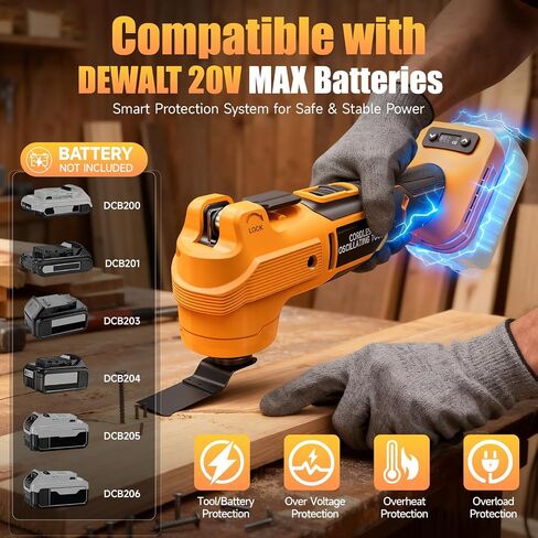 Cordless Oscillating Tool Compatible with DeWalt 20V Battery, 21000 OPM Brushless Motor, Smart Auto Mode, 6-Speed Multi Tool with 23 Accessories for Cutting & Sanding (Bare Tool) in Kuwait