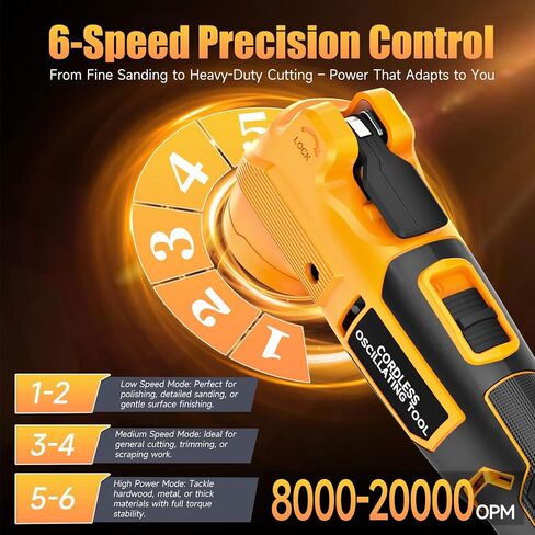 Cordless Oscillating Tool Compatible with DeWalt 20V Battery, 21000 OPM Brushless Motor, Smart Auto Mode, 6-Speed Multi Tool with 23 Accessories for Cutting & Sanding (Bare Tool) in Kuwait