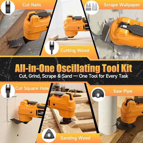 Cordless Oscillating Tool Compatible with DeWalt 20V Battery, 21000 OPM Brushless Motor, Smart Auto Mode, 6-Speed Multi Tool with 23 Accessories for Cutting & Sanding (Bare Tool) in Kuwait