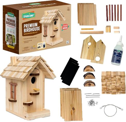 SparkJump Premium Wooden Bird House Kit - Build it Yourself Birdhouse - Birdhouse Kits for Adults to Build - Woodworking Adult Crafts & DIY Bird House in Kuwait