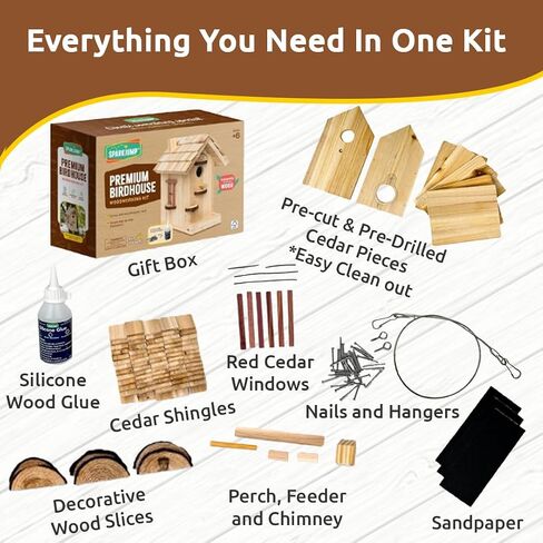 SparkJump Premium Wooden Bird House Kit - Build it Yourself Birdhouse - Birdhouse Kits for Adults to Build - Woodworking Adult Crafts & DIY Bird House in Kuwait
