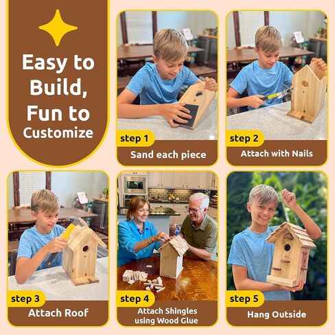 SparkJump Premium Wooden Bird House Kit - Build it Yourself Birdhouse - Birdhouse Kits for Adults to Build - Woodworking Adult Crafts & DIY Bird House in Kuwait