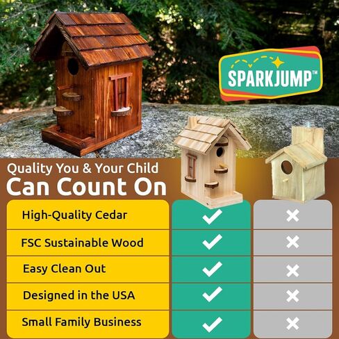 SparkJump Premium Wooden Bird House Kit - Build it Yourself Birdhouse - Birdhouse Kits for Adults to Build - Woodworking Adult Crafts & DIY Bird House in Kuwait