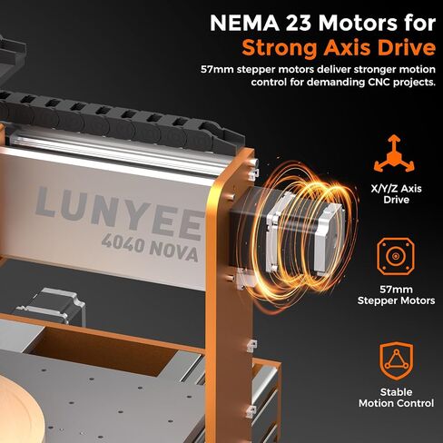 LUNYEE 4040 Nova CNC Router Machine, 800W Router with ER11 Collet, HG15 Linear Rails & Ball Screws on XYZ Axis, 400 x 400mm Work Area, NEMA 23 Motors, Desktop CNC for Aluminum, Wood, Acrylic, PCB in Kuwait
