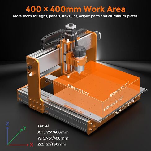 LUNYEE 4040 Nova CNC Router Machine, 800W Router with ER11 Collet, HG15 Linear Rails & Ball Screws on XYZ Axis, 400 x 400mm Work Area, NEMA 23 Motors, Desktop CNC for Aluminum, Wood, Acrylic, PCB in Kuwait