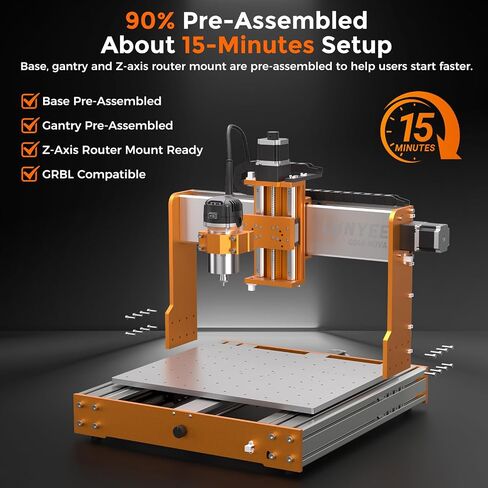 LUNYEE 4040 Nova CNC Router Machine, 800W Router with ER11 Collet, HG15 Linear Rails & Ball Screws on XYZ Axis, 400 x 400mm Work Area, NEMA 23 Motors, Desktop CNC for Aluminum, Wood, Acrylic, PCB in Kuwait