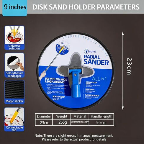 Drywall Pole Sander, 9 Inch Radial Sander with Adjustable Extension Pole, 360°Rotatable Round Circular Hand Sanding Head for Ceilings & Walls with 5pcs Sanding Sheets (100, 120, 180, 240, 320 Grit) in Kuwait