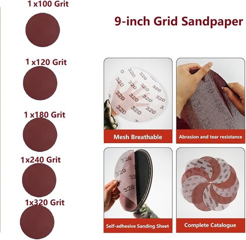 Drywall Pole Sander, 9 Inch Radial Sander with Adjustable Extension Pole, 360°Rotatable Round Circular Hand Sanding Head for Ceilings & Walls with 5pcs Sanding Sheets (100, 120, 180, 240, 320 Grit) in Kuwait