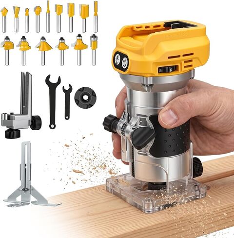 Cordless Compact Router Compatible with DeWalt 20V Battery (Tool Only, No Battery), 800W Brushless Wood Palm Router, 6 Variable Speeds, Aluminum Base, Fixed Base Router for Woodworking in Kuwait