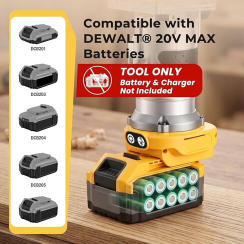 Cordless Compact Router Compatible with DeWalt 20V Battery (Tool Only, No Battery), 800W Brushless Wood Palm Router, 6 Variable Speeds, Aluminum Base, Fixed Base Router for Woodworking in Kuwait