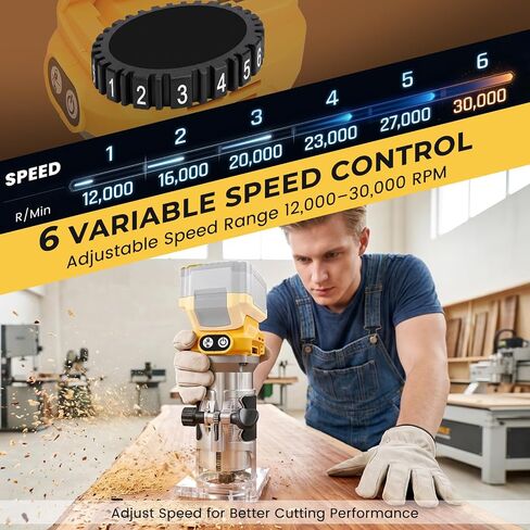 Cordless Compact Router Compatible with DeWalt 20V Battery (Tool Only, No Battery), 800W Brushless Wood Palm Router, 6 Variable Speeds, Aluminum Base, Fixed Base Router for Woodworking in Kuwait